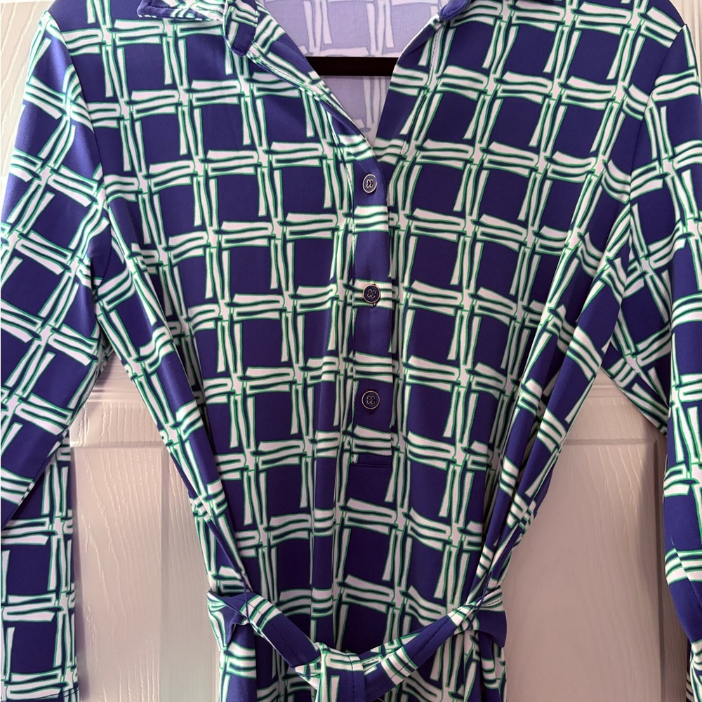J.Mclaughlin Calla Collared Button Front Belted Shirtdress, Womens, M, Navy - Picture 8 of 9